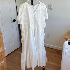 Coldwater Creek smocked polka dot maxi button up 100% cotton lined dress Sz 2X